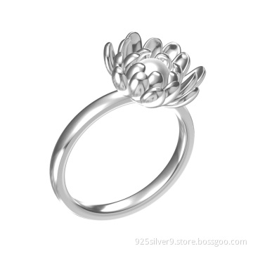 Customized 925 sterling silver flower ring with fresh water pearl